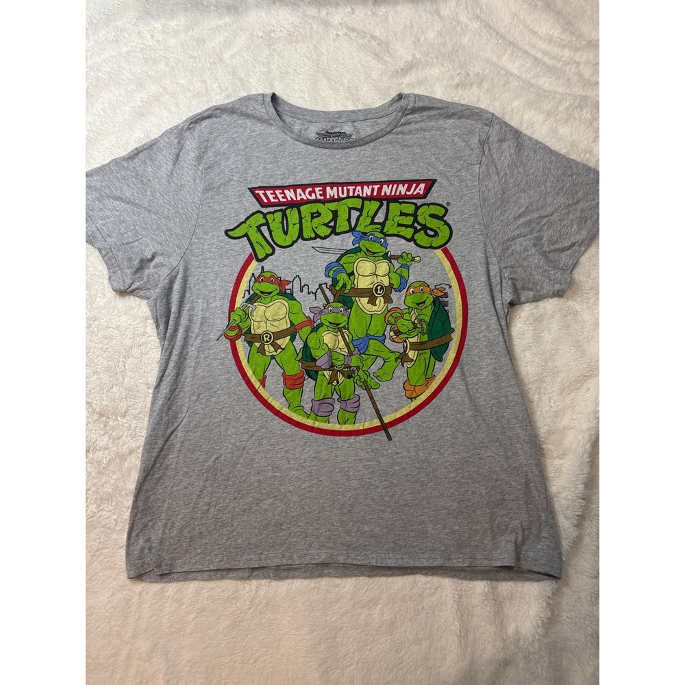 Nickelodeon TMNT Graphic Tee Mens 2XL Gray Excellent Ninja Turtles Short Sleeve